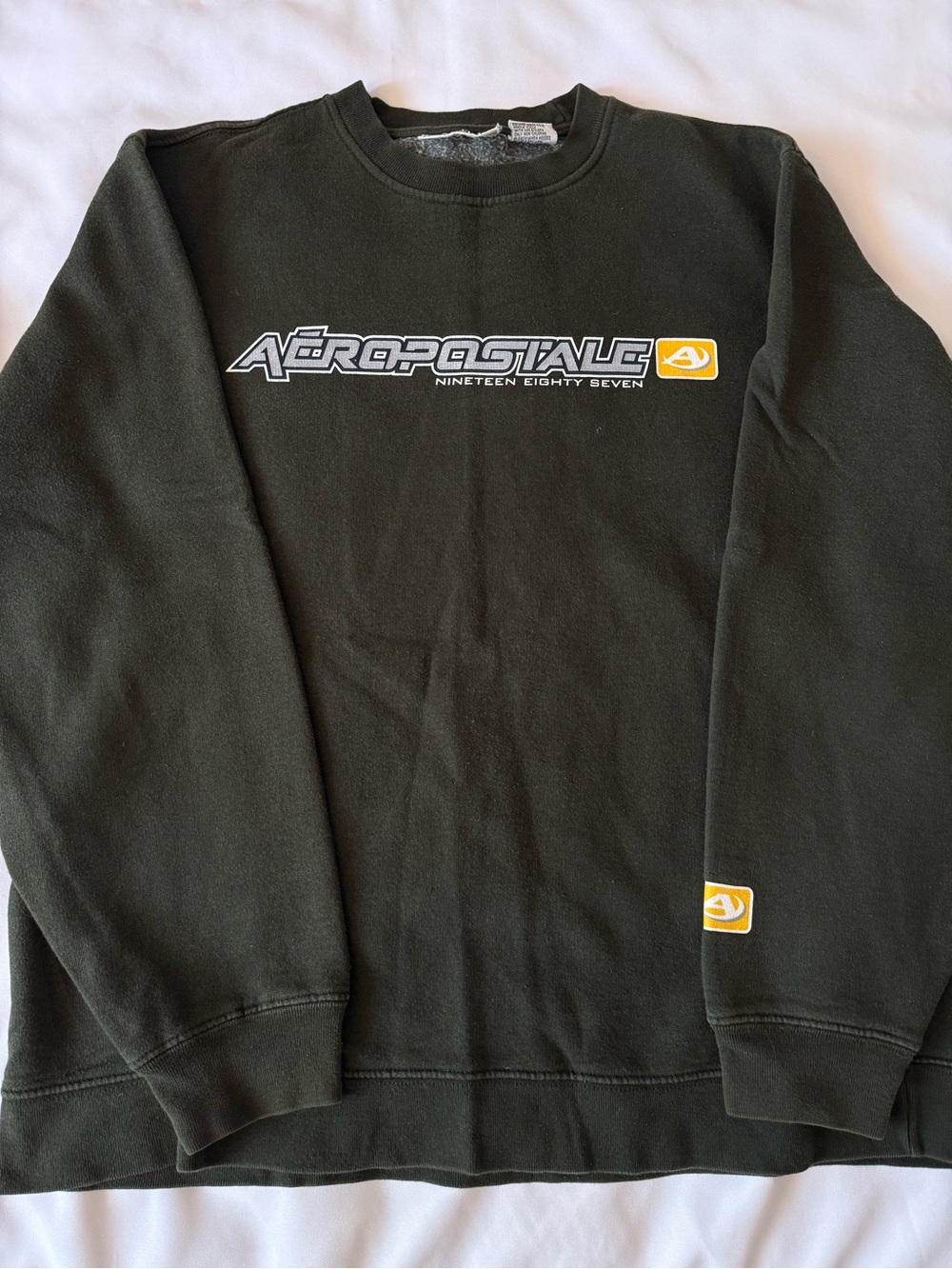 Aeropostale Black Fleece Crewneck Pullover Sweatshirt Men's L Graphic Logo